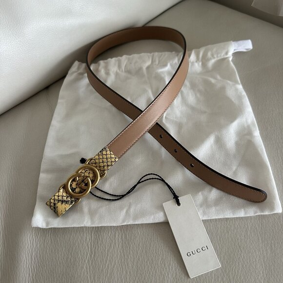 NWT GUCCI Belt Dark Beige Leather 70 Cm 28 In 100% Authentic Python GG - Picture 6 of 7